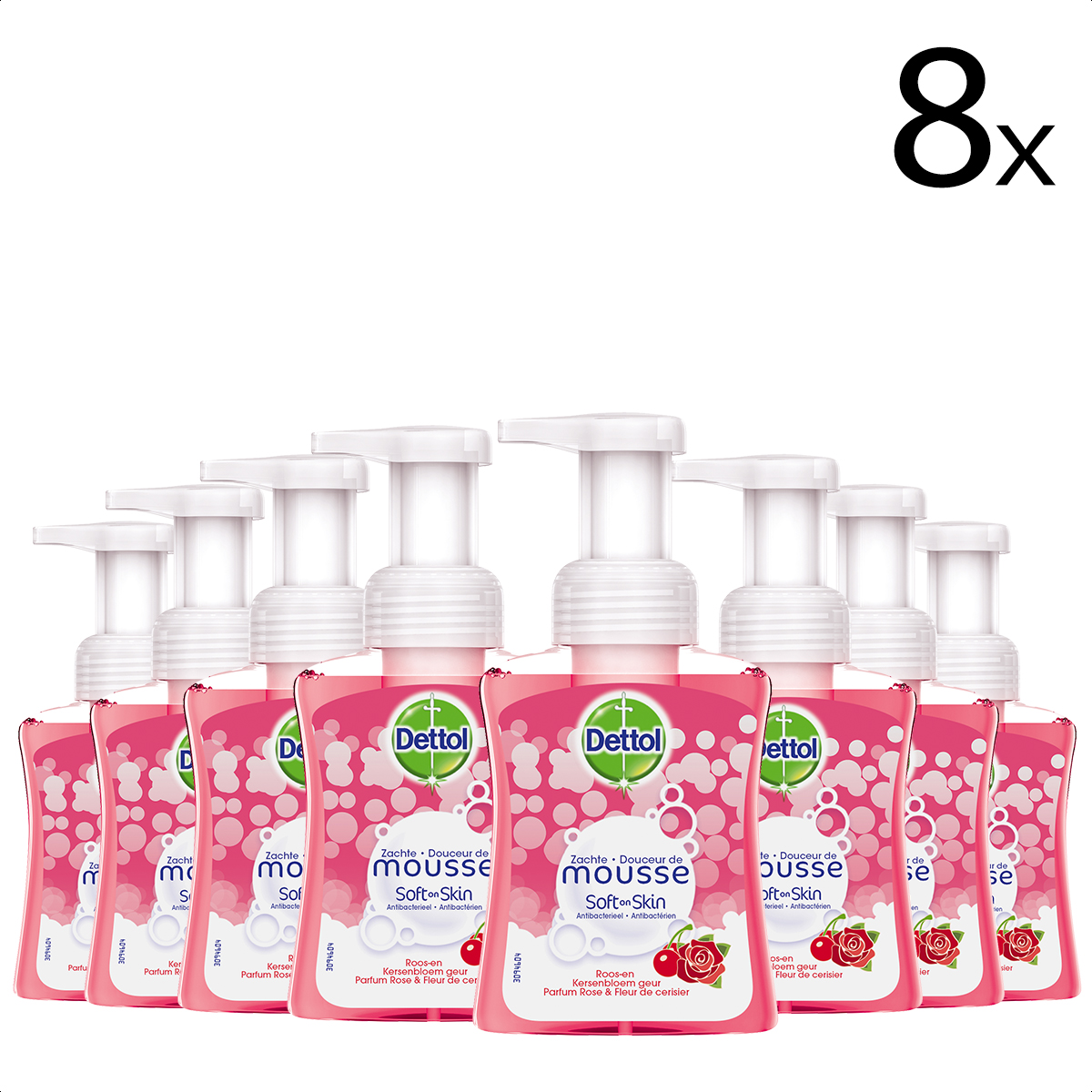 Dettol Handzeep Zachte Mousse - Roos & Kersenbloesem - 250ml x8