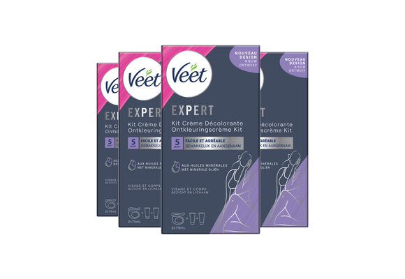 Veet Set Voor Haarontkleuring - Gezicht en Lichaam - Normale Huid - 2x75ml - 4 stuks - voordeelverpakking