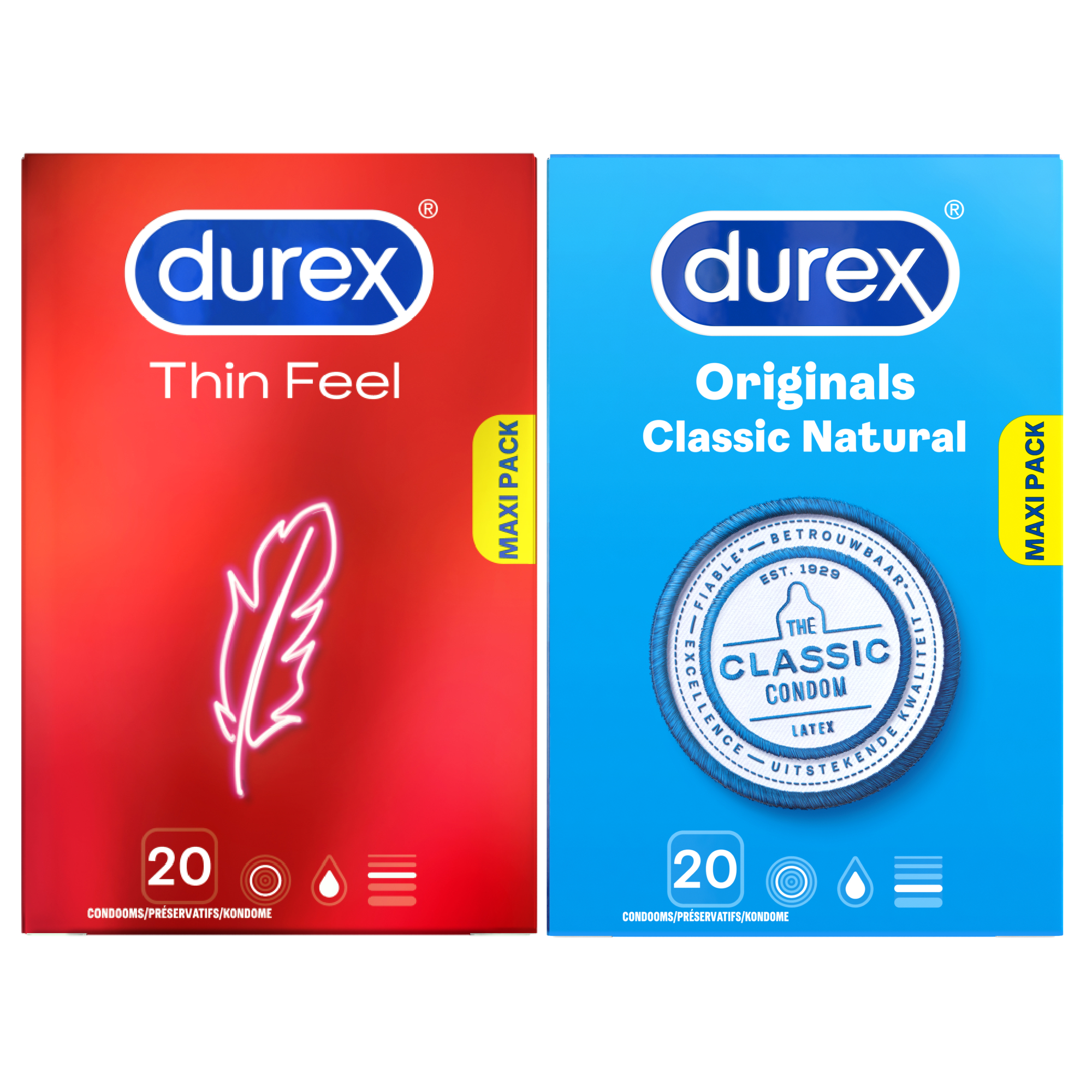 Durex - 40 Condooms - Classic Natural 20st -  Thin Feel 20st