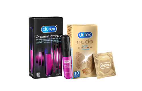 Durex - 10 stuks Condooms - Nude XL - 10 ml Glijmiddel - Intense Orgasm - Voordeelverpakking