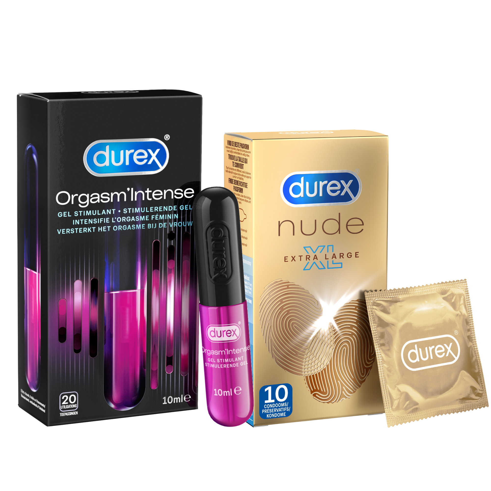 Durex - 10 stuks Condooms - Nude XL - 10 ml Glijmiddel - Intense Orgasm - Voordeelverpakking