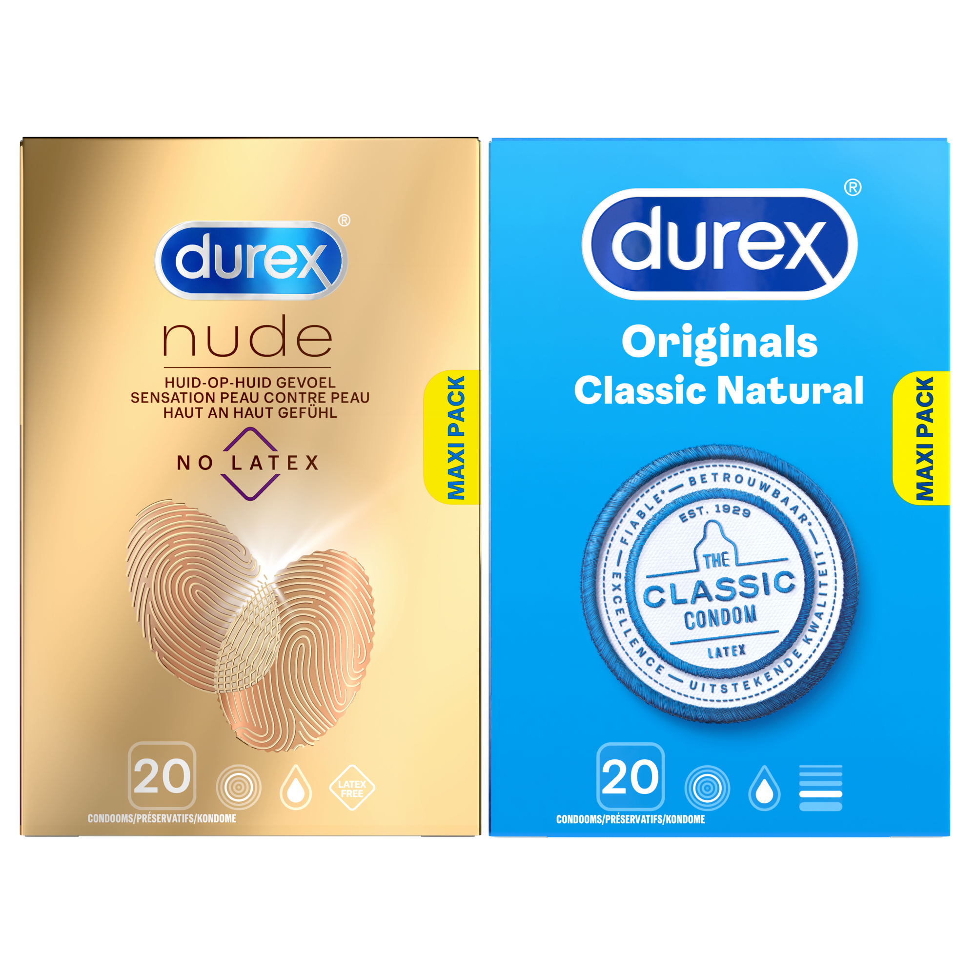 Durex - 40 Condooms - Classic Natural 20st - Nude Latexvrij 20st