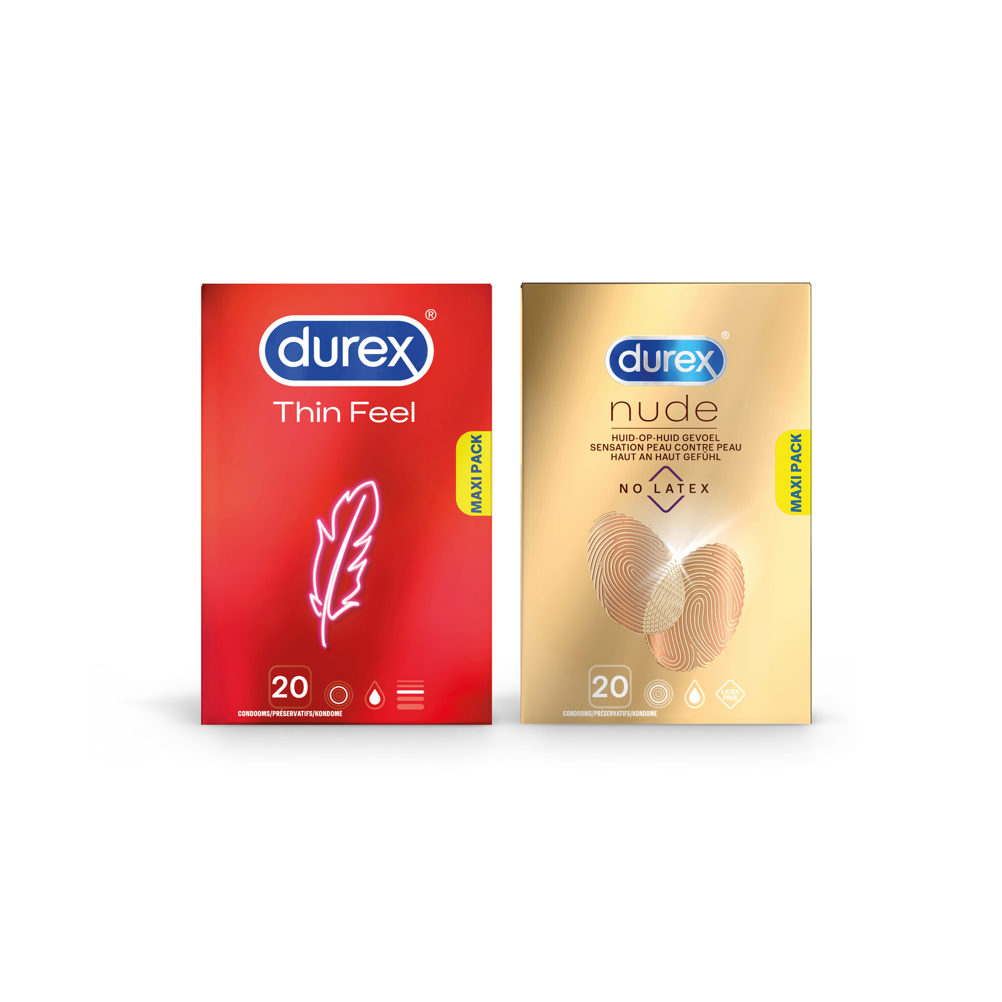 Durex - 40 stuks Condooms - Thin Feel 1x20 stuks - Nude No Latex 1x20 stuks - Voordeelverpakking