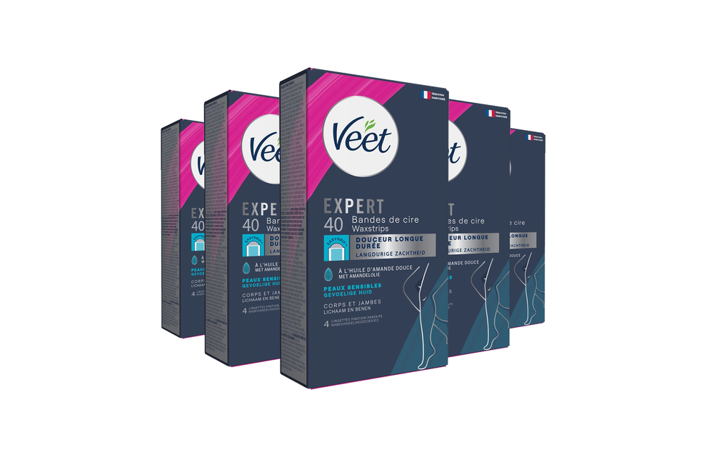 Veet - Expert - Koude Wasstrips - Benen (Sensitive) 40st - 5 stuks - Voordeelverpakking