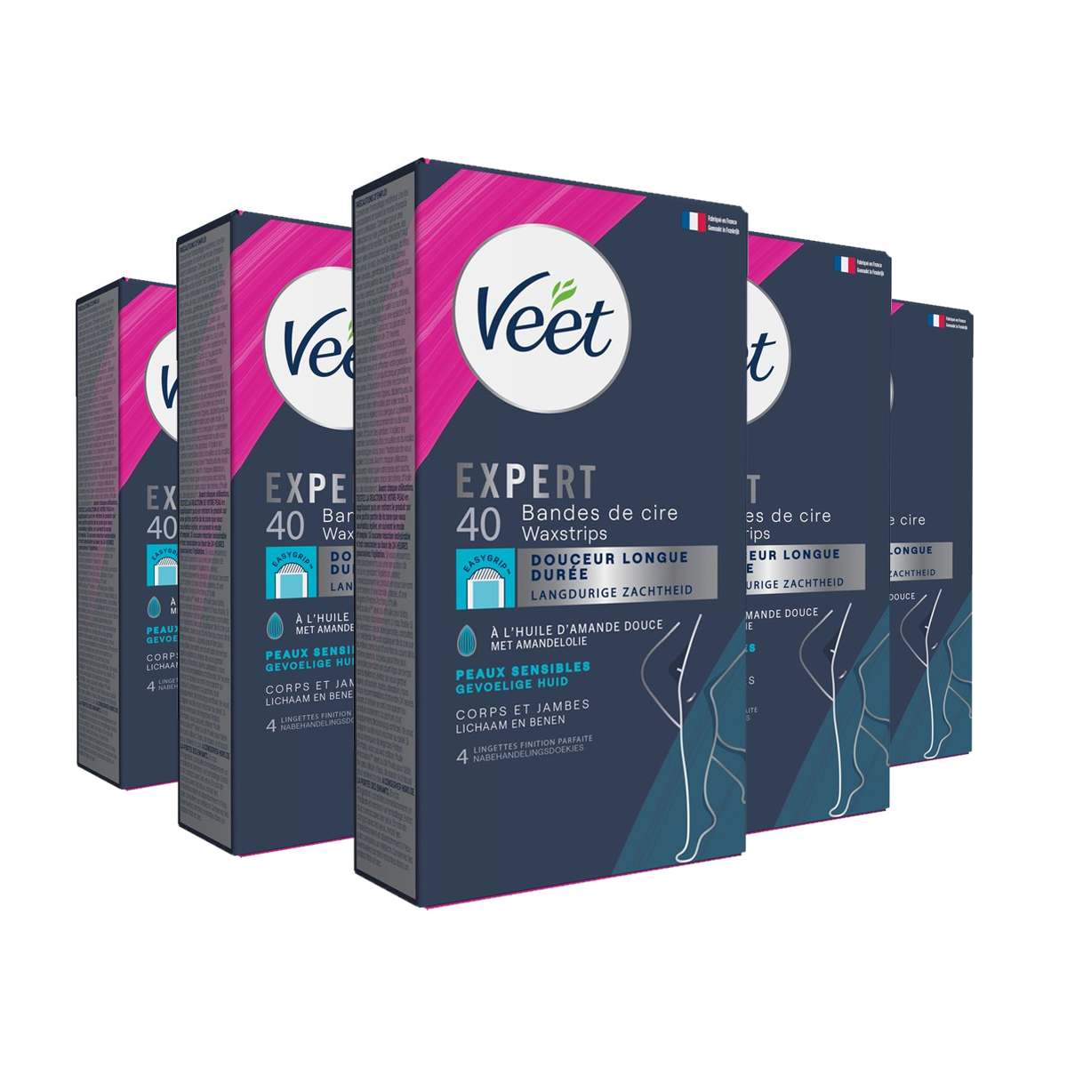 Veet - Expert - Koude Wasstrips - Benen (Sensitive) 40st - 5 stuks - Voordeelverpakking