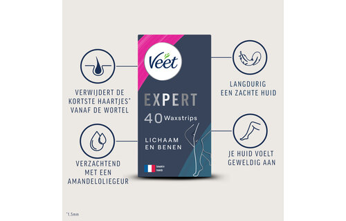 Veet - Expert - Koude Wasstrips - Benen (Sensitive) 40st - 5 stuks - Voordeelverpakking
