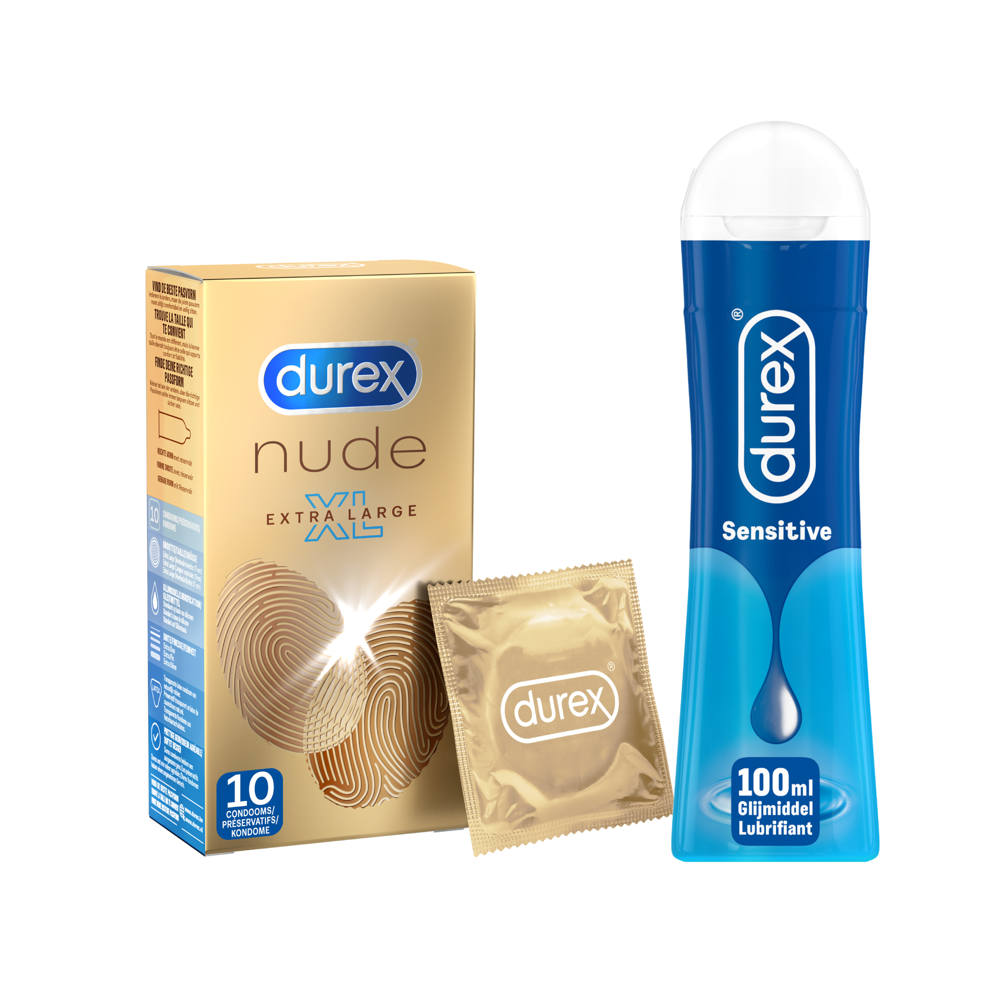 Durex - 10 stuks Condooms - Nude XL - 100 ml Glijmiddel - Play Sensitive - Voordeelverpakking