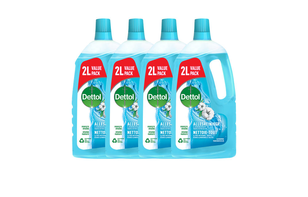 Dettol - Power en fris Fresh Allesreiniger Katoenfris - 2000ml - 4 stuks - Voordeelverpakking