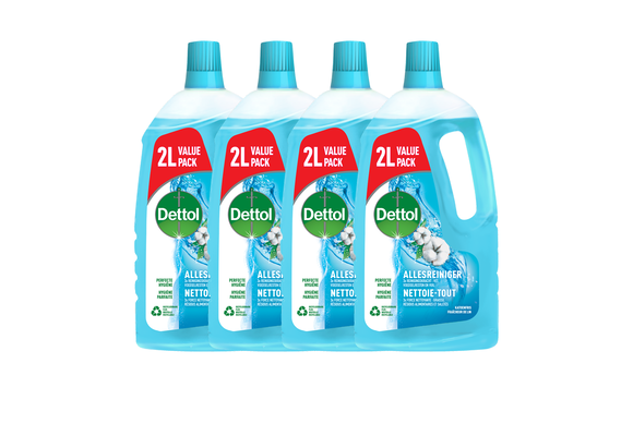 Dettol - Power en fris;Fresh Allesreiniger Katoenfris - 2000ml - 4 stuks - Voordeelverpakking