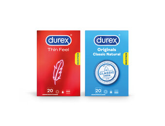 Durex - 40 stuks Condooms - Thin Feel 1x20 stuks - Classic Natural 1x20 stuks - Voordeelverpakking