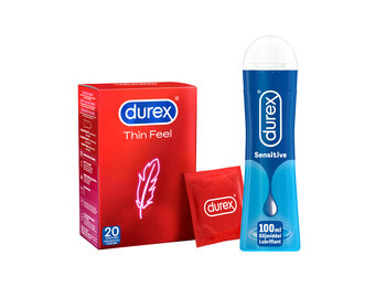 Durex - 20 stuks Condooms - Thin Feel - 100ml Glijmiddel - Play Sensitive - Voordeelverpakking