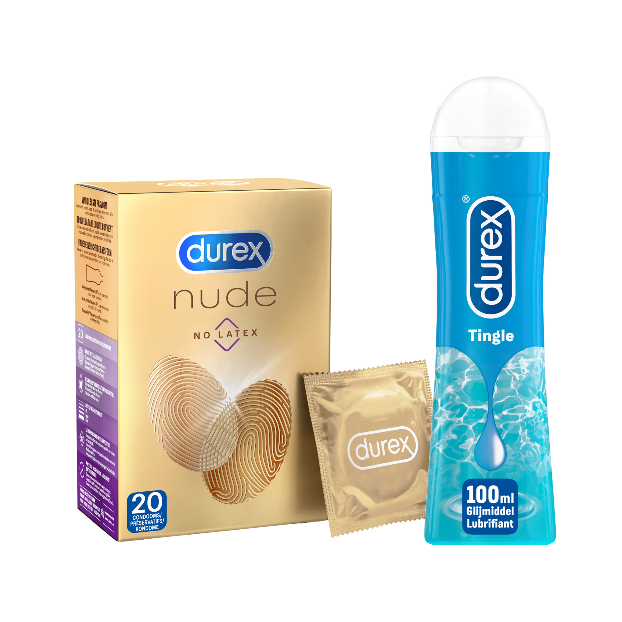 Durex - 20 stuks Condooms - Nude No Latex - 100ml Glijmiddel - Play Tingle - Voordeelverpakking