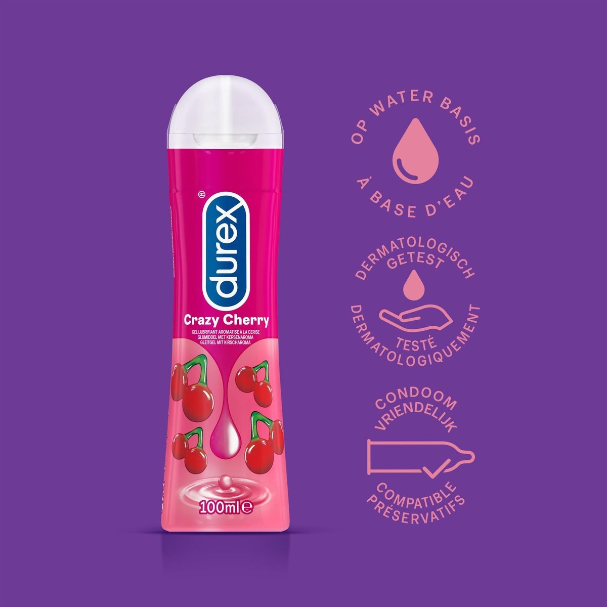 Durex - Glijmiddel Crazy Cherry waterbasis 100ML -  Condooms Sexy Strawberry 20st