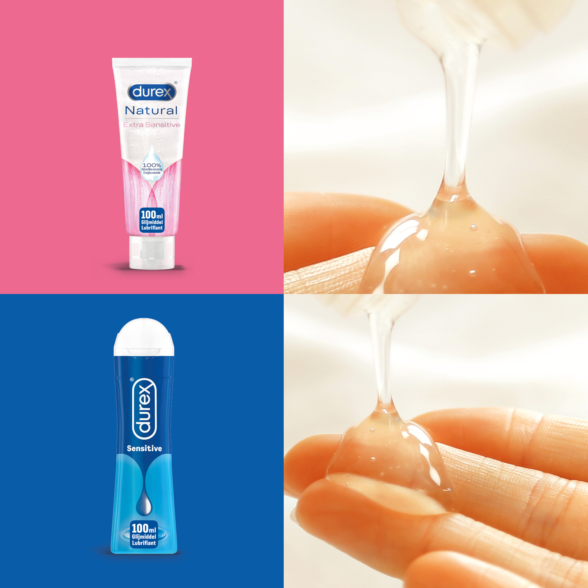 Durex - 200ml Glijmiddel - Natural Extra Sensitive 1x100ml - Play Sensitive 1x100ml - Voordeelverpakking