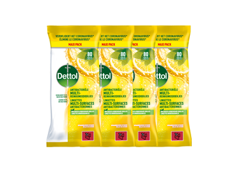 BE - Dettol Lingettes Antibactériennes Multi-surfaces Éclat de Citron - 80 x4