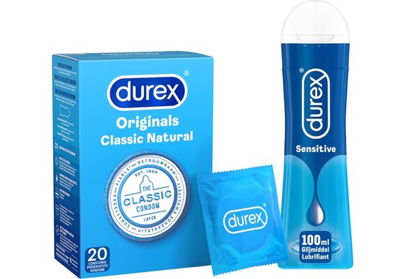 Durex Condooms Classic Natural 20st + Durex Glijmiddel Play Sensitive – 100ml