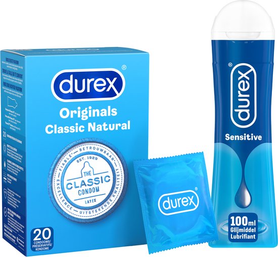 Durex Condooms Classic Natural 20st + Durex Glijmiddel Play Sensitive – 100ml