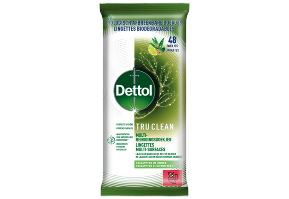 Dettol Tru Clean Schoonmaakdoekjes Biologisch Afbreekbaar - Eucalyptus en limoen - 48 stuks