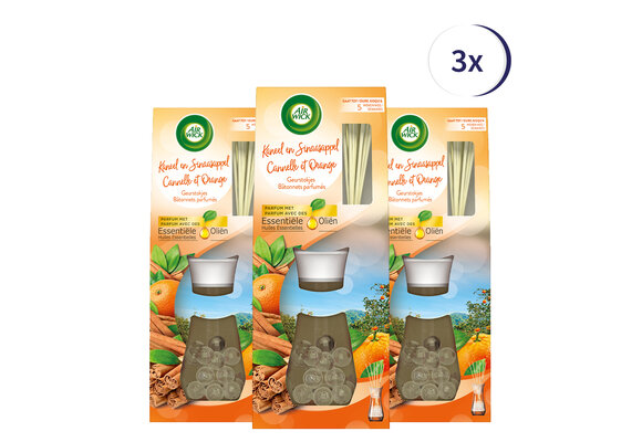 Air Wick Reeds Essential Oils Cinnamon &amp; Orange 33ML x3