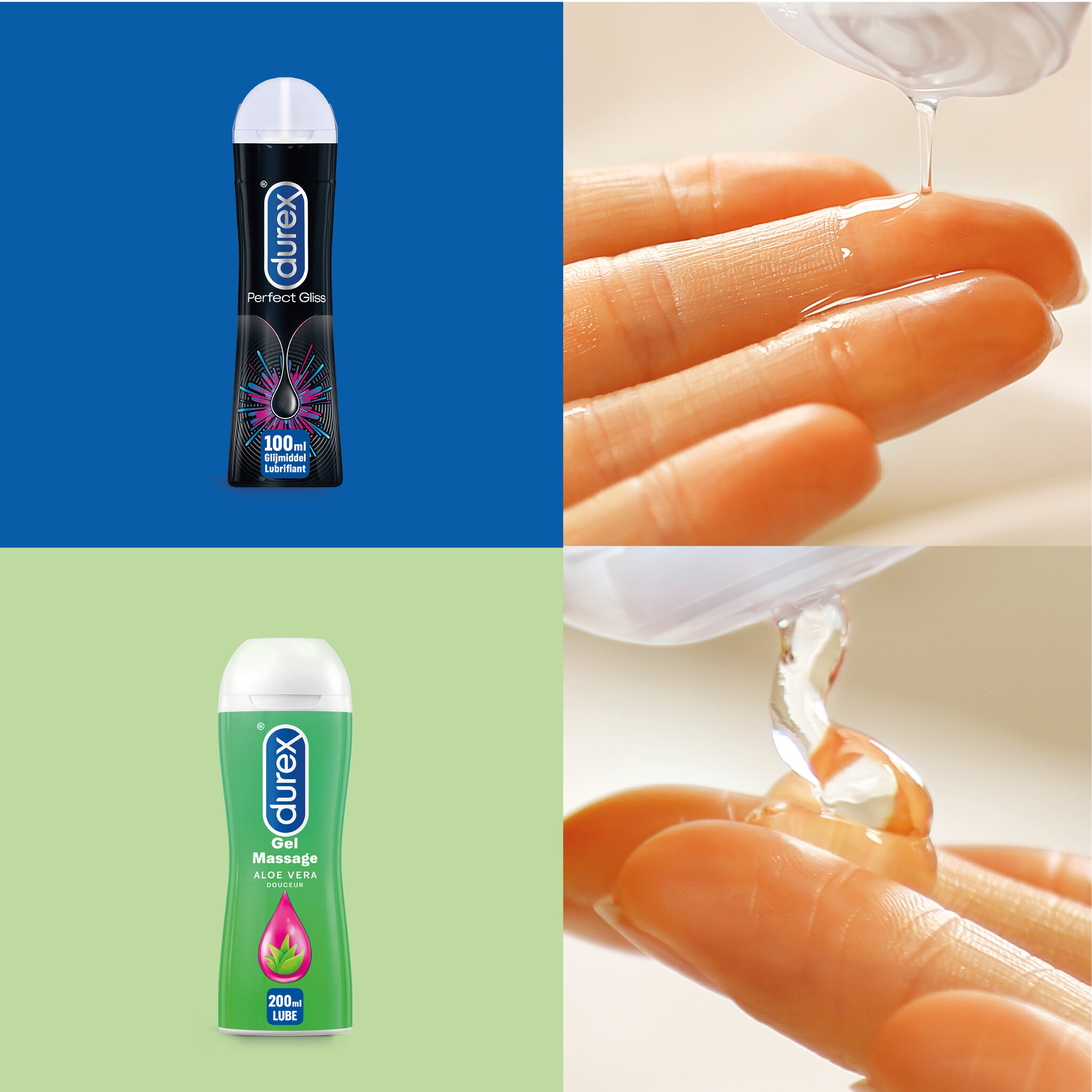 Durex - 200ml Glijmiddel - Perfect Gliss 1x100ml - Play Massage 2/1 Aloe 1x100ml - Voordeelverpakking