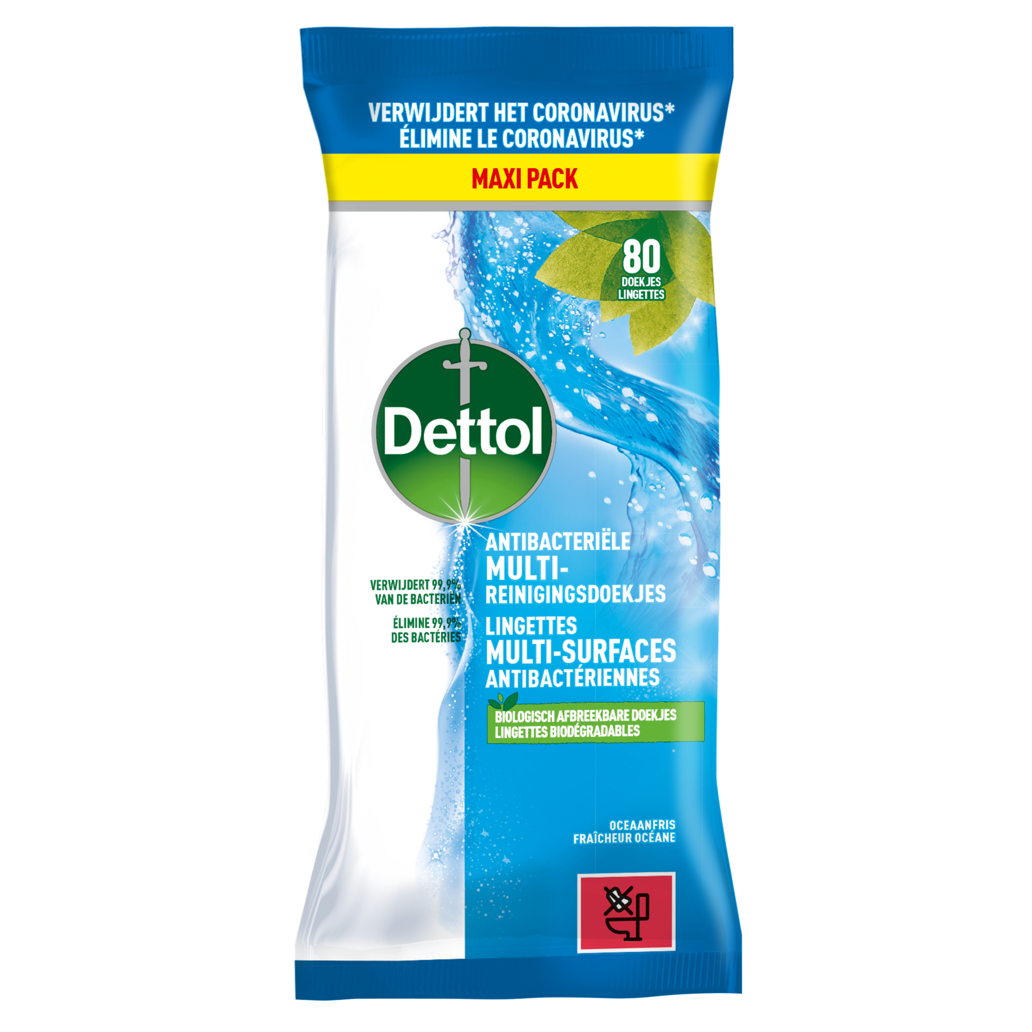 BE - Dettol Lingettes Antibactériennes Multi-surfaces Fraîcheur Océane - 80