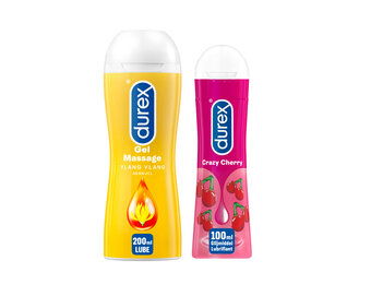 Durex - 2 Glijmiddelen Waterbasis - Play Massage 2/1 Sensitive 200ML - Crazy Cherry 100ML