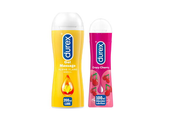 Durex - 2 Glijmiddelen Waterbasis - Play Massage 2/1 Sensitive 200ML - Crazy Cherry 100ML