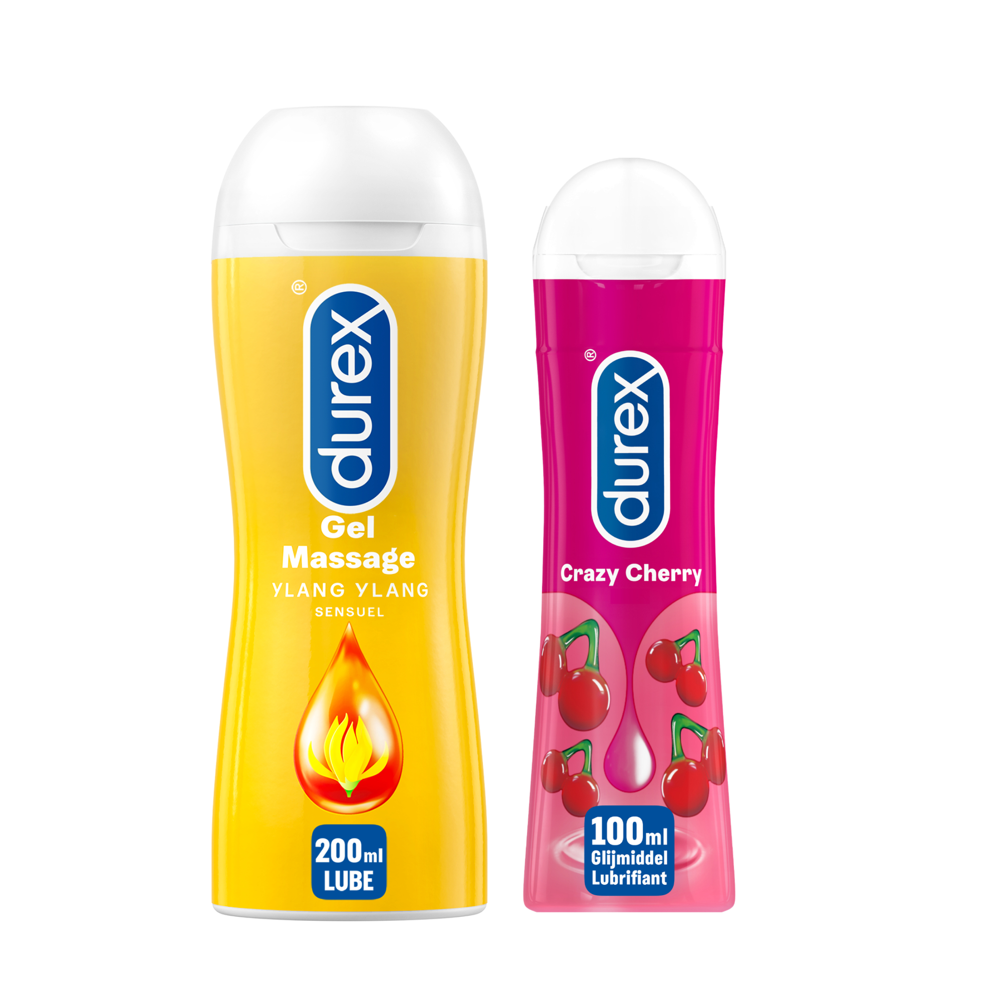 Durex - 2 Glijmiddelen Waterbasis - Play Massage 2/1 Sensitive 200ML - Crazy Cherry 100ML