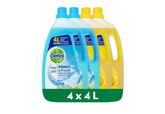 Dettol - 16L Allesreiniger Power & Fresh - Oceaan 2x4L - Citrus 2x4L - Voordeelverpakking