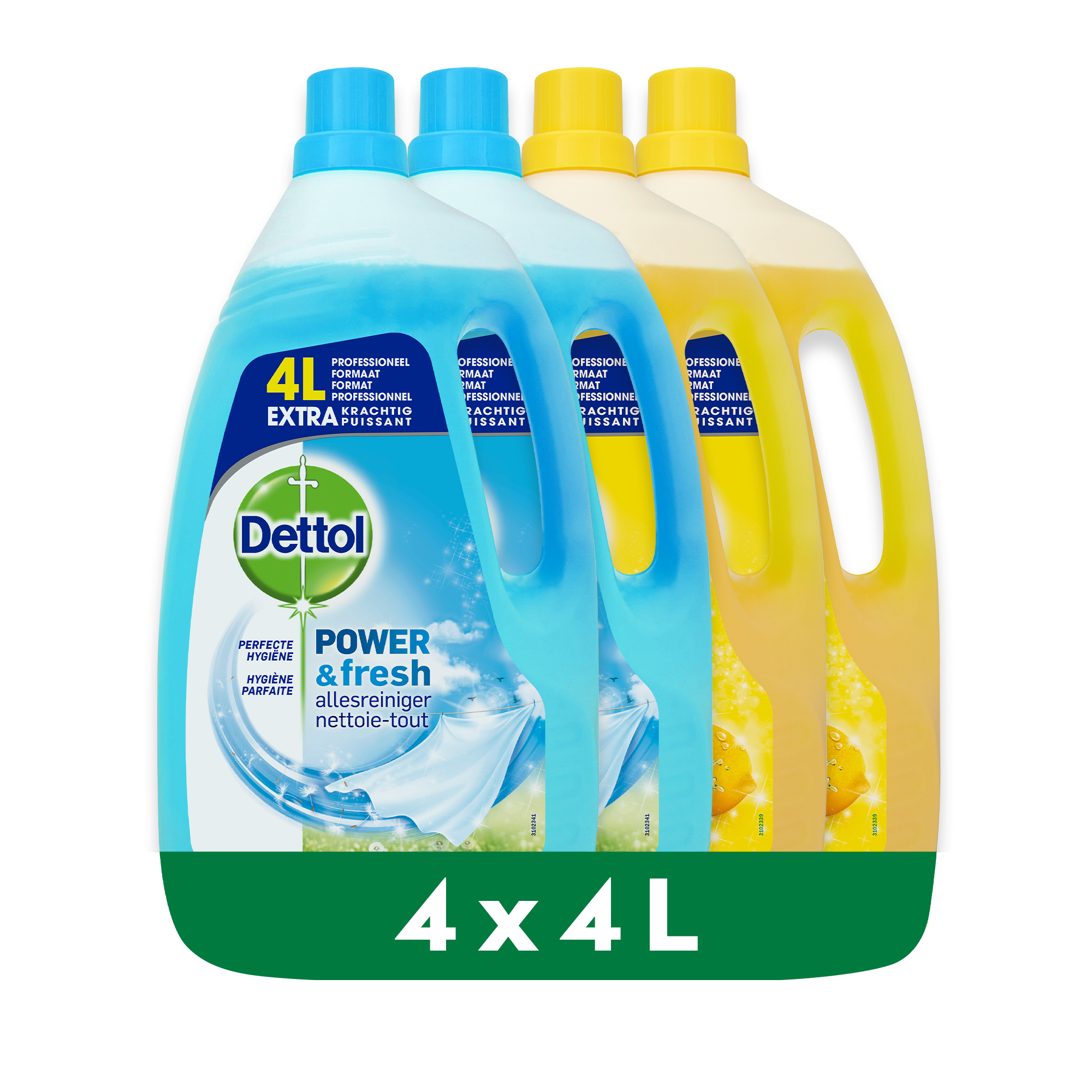 Dettol - 16L Allesreiniger Power & Fresh - Oceaan 2x4L - Citrus 2x4L - Voordeelverpakking