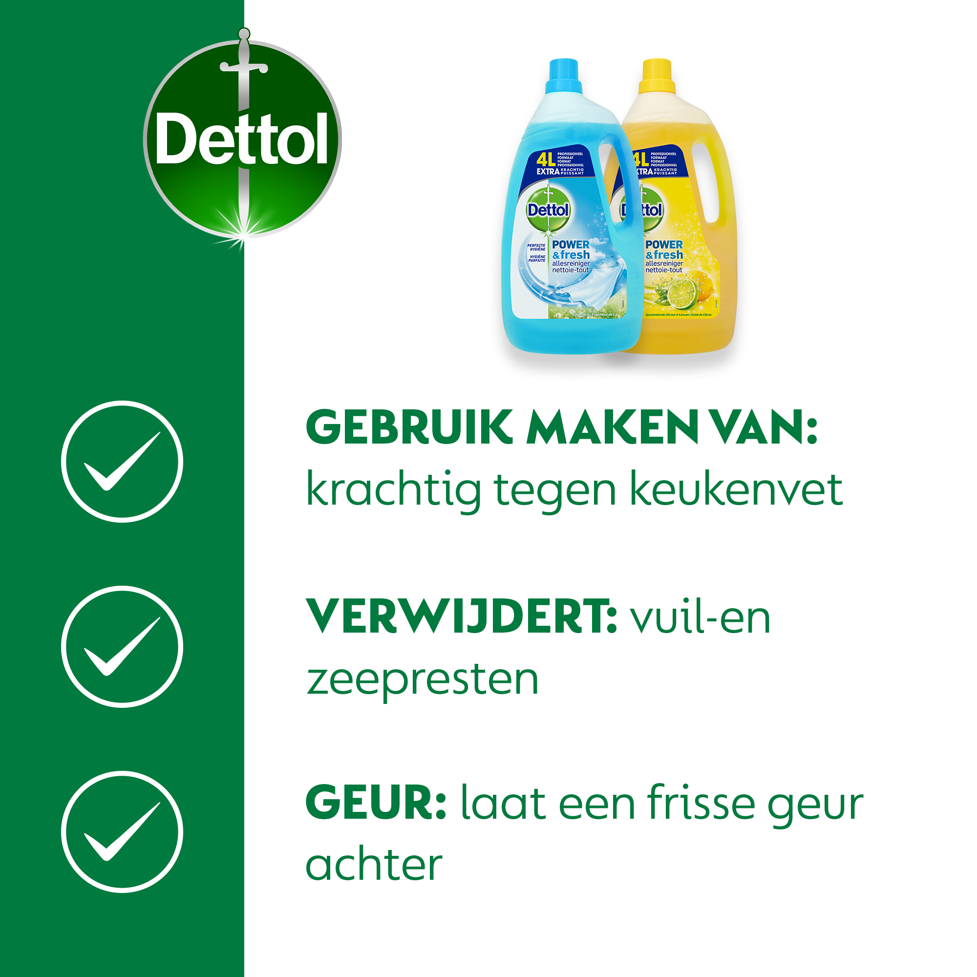 Dettol - 16L Allesreiniger Power & Fresh - Oceaan 2x4L - Citrus 2x4L - Voordeelverpakking