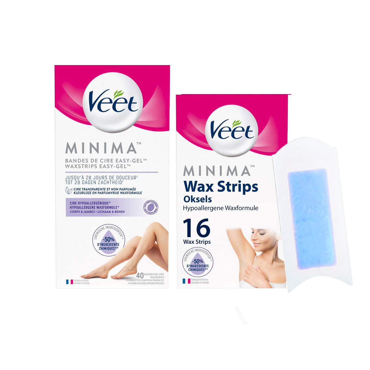 Veet - Pure - Ontharingstrips Oksels Hypoallergene 16 st - Ontharingstrips Benen Hypoallergene 40 st