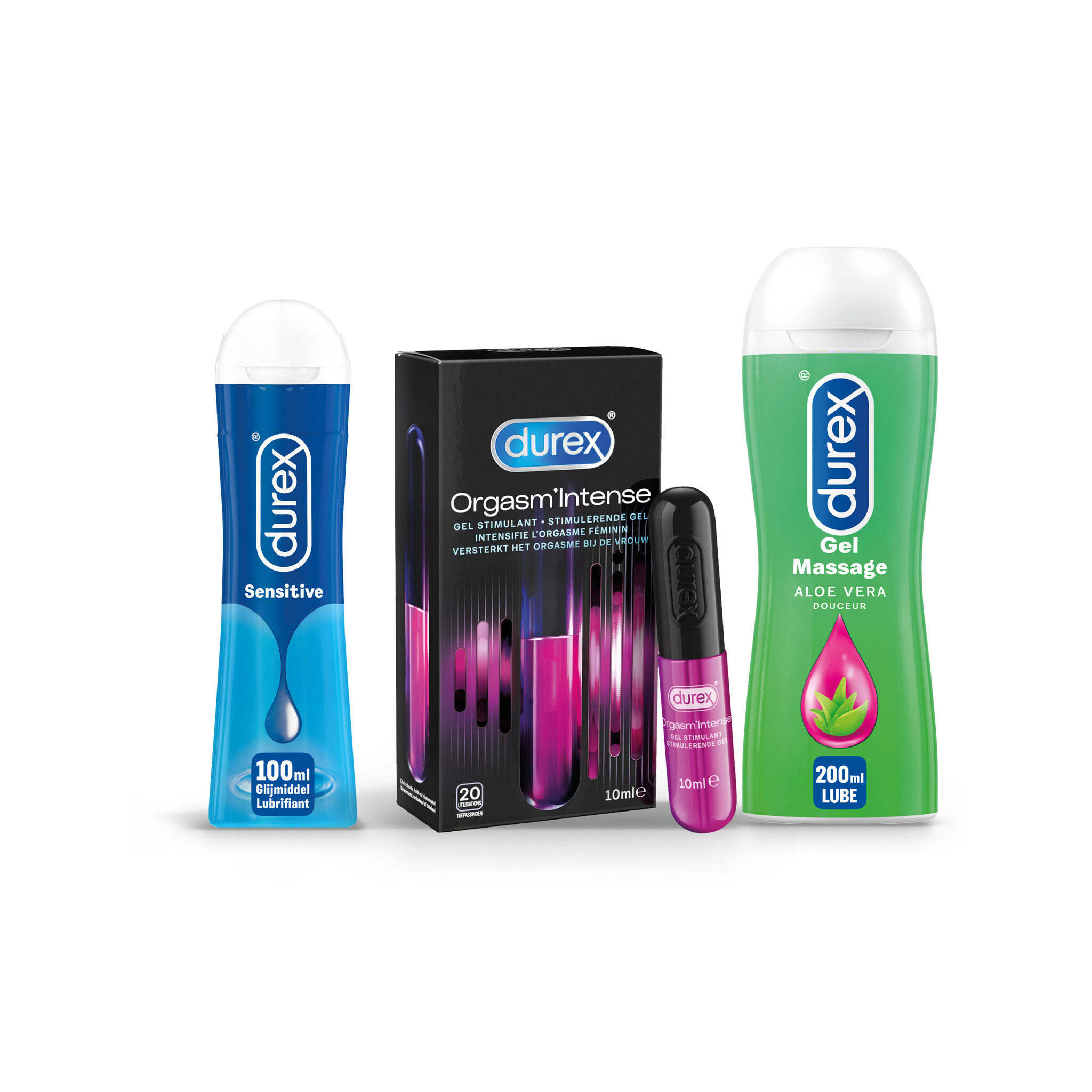 Durex - 310ml Glijmiddel - Play Senitive 1x100ml - Intense Orgasm 1x10ml - Play Massage 2/1 Aloe 1x100ml - Voordeelverpakking