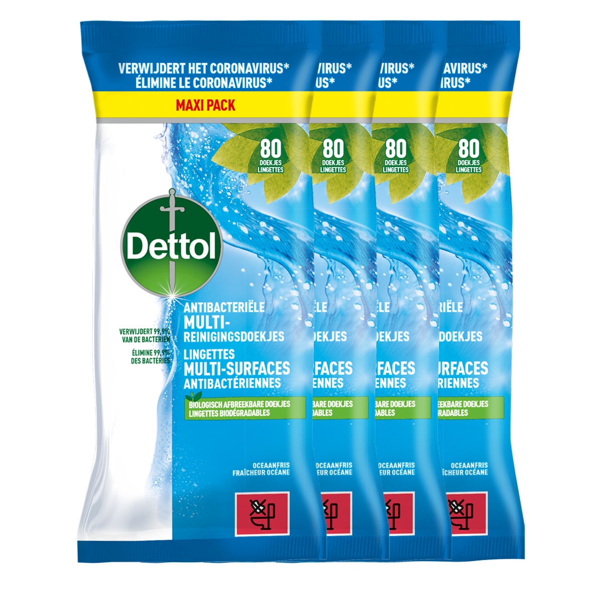 Dettol Antibacteriële doekjes Multi-oppervlak Ocean - 80st - 4 stuks