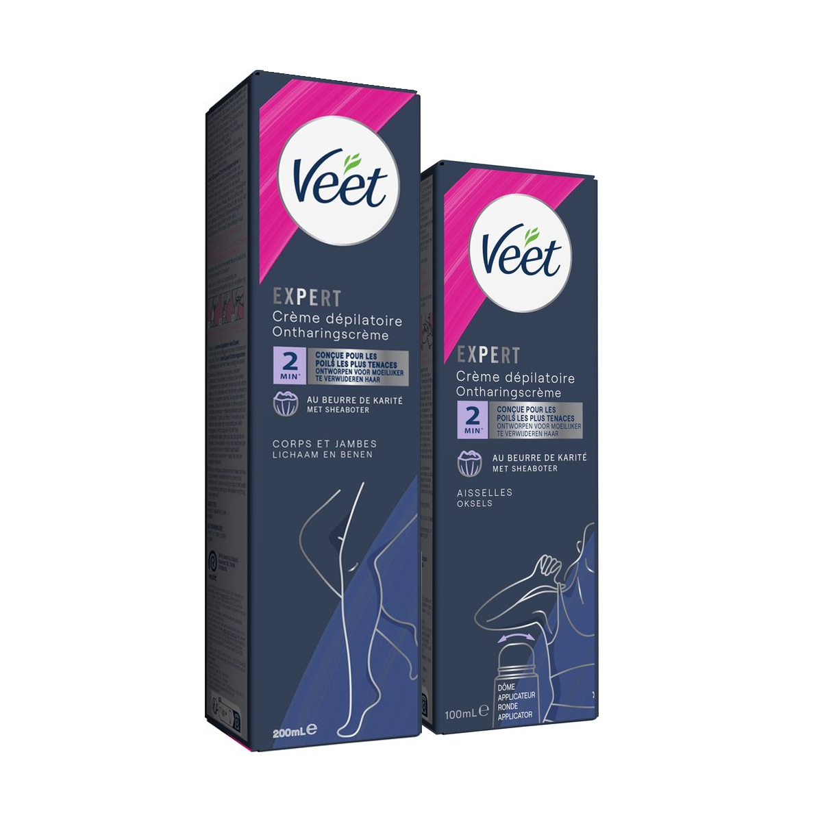 Veet - Expert - Alle huidtypes - Ontharingscreme Benen 200ml - Ontharingscreme met sheaboter Oksels 100ml