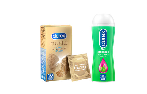 Durex - 10 stuks Condooms - Nude XL - 200 ml Glijmiddel - Play Massage 2/1 Aloe - Voordeelverpakking