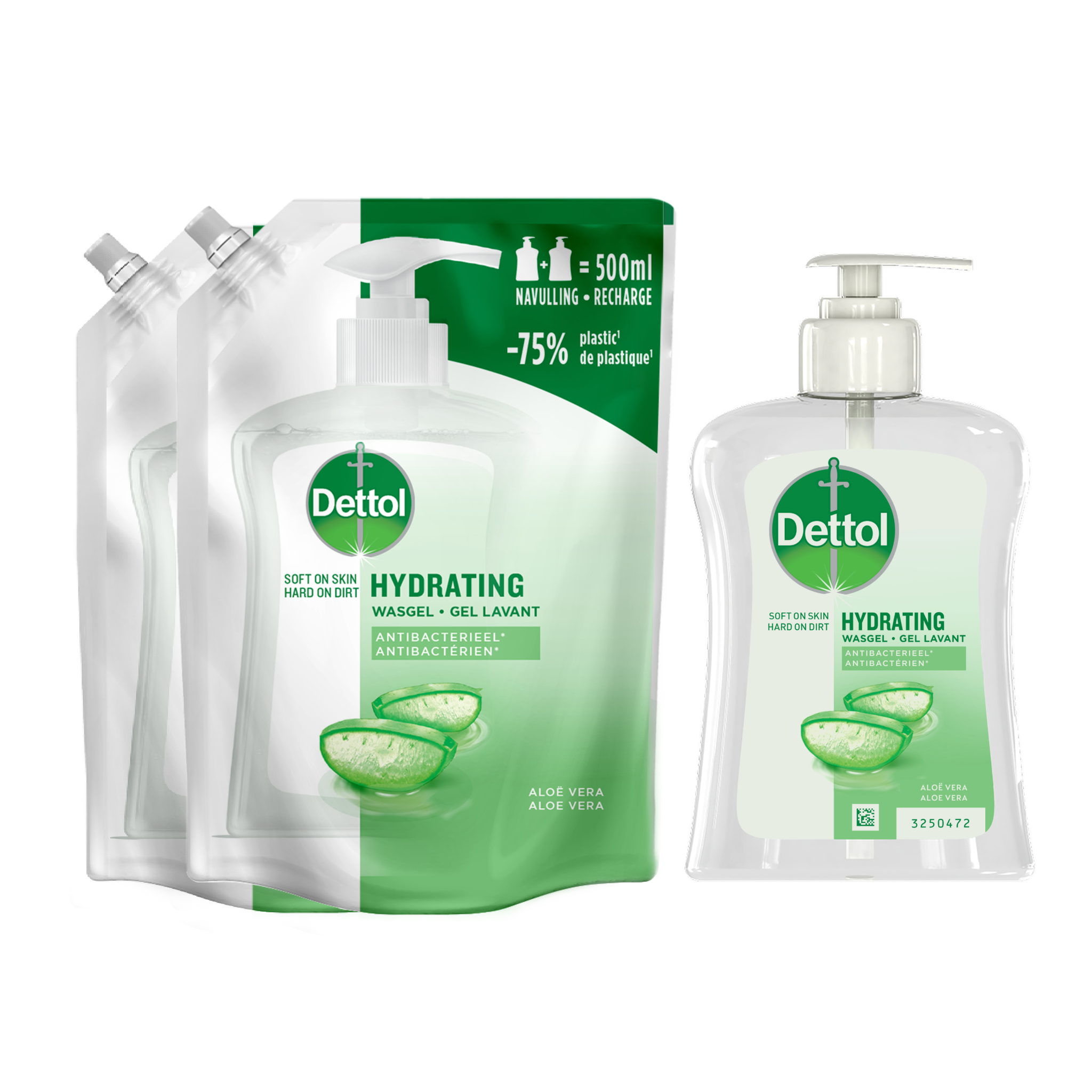 Dettol - Refill Hydrating Aloe Vera 2x500ML - Hydrating Aloe Vera 250ML - Voordeelverpakking