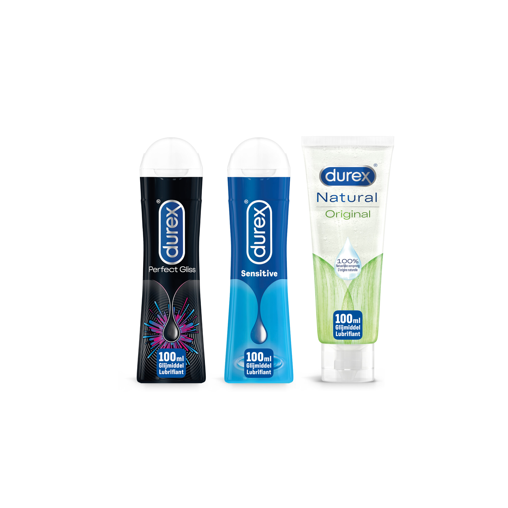 Durex - 210ml Glijmiddel - Perfect Gliss 1x100ml - Play Sensitive 1x100ml - Natural 1x100ml - Voordeelverpakking