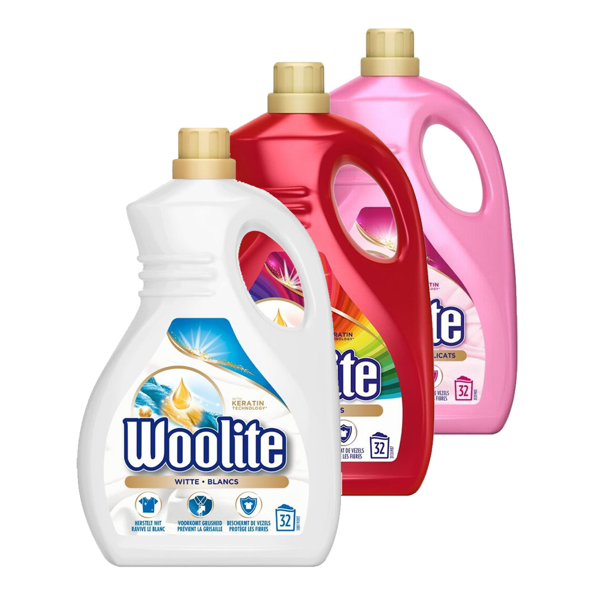 Woolite Vloeibaar Wasmiddel Wol & Zijde 1.9L & Woolite Vloeibaar Wasmiddel Kleur 1.9L & Woolite Vloeibaar Wasmiddel Witte was 1.9L