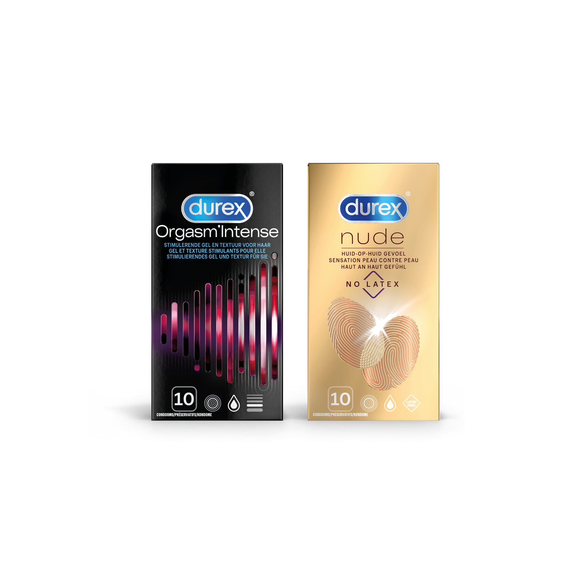 Durex - 20 stuks Condooms - Orgasm Intense 1x10 stuks - Nude No Latex 1x10 stuks - Voordeelverpakking