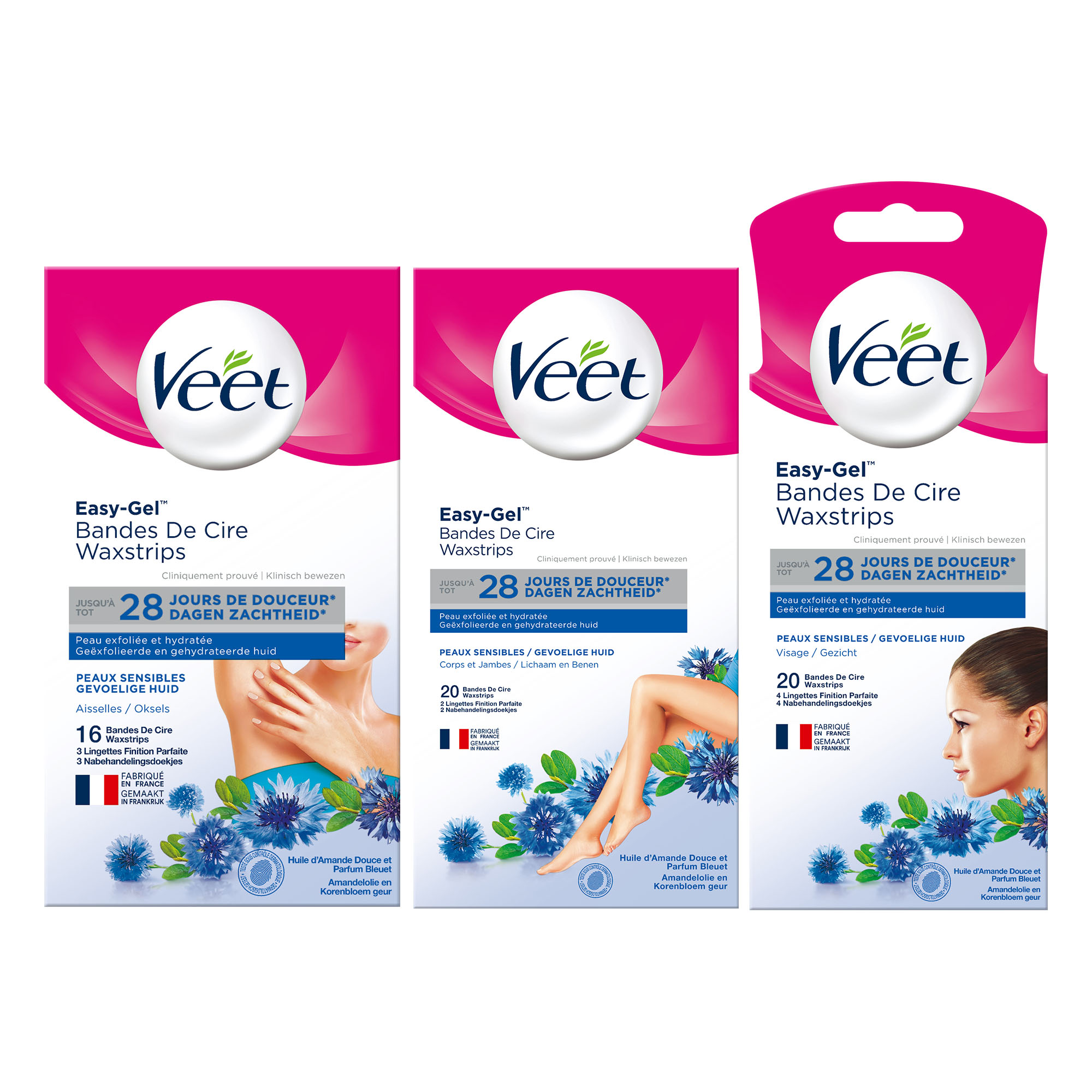 Veet - Expert - Gevoelige huid - Ontharingsstrips Benen (sensitive) 20st - Ontharingsstrips Bikini 16st - Ontharingsstrips Gezicht 20st