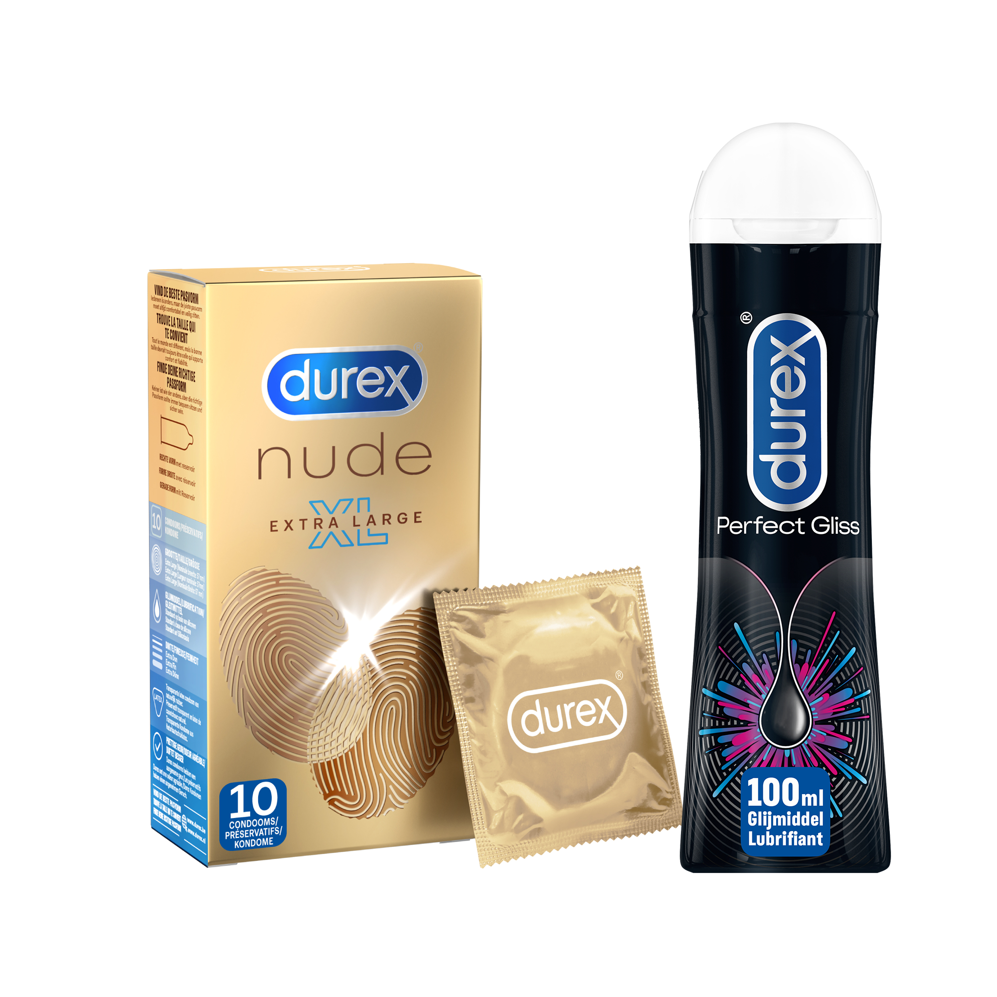 Durex - 10 stuks Condooms - Nude XL - 100 ml Glijmiddel - Perfect Gliss - Voordeelverpakking