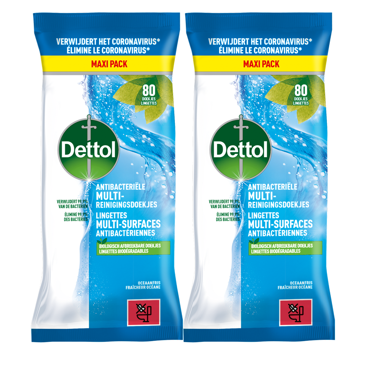 Dettol Antibacteriële doekjes Multi-oppervlak Ocean - 80st - 2 stuks
