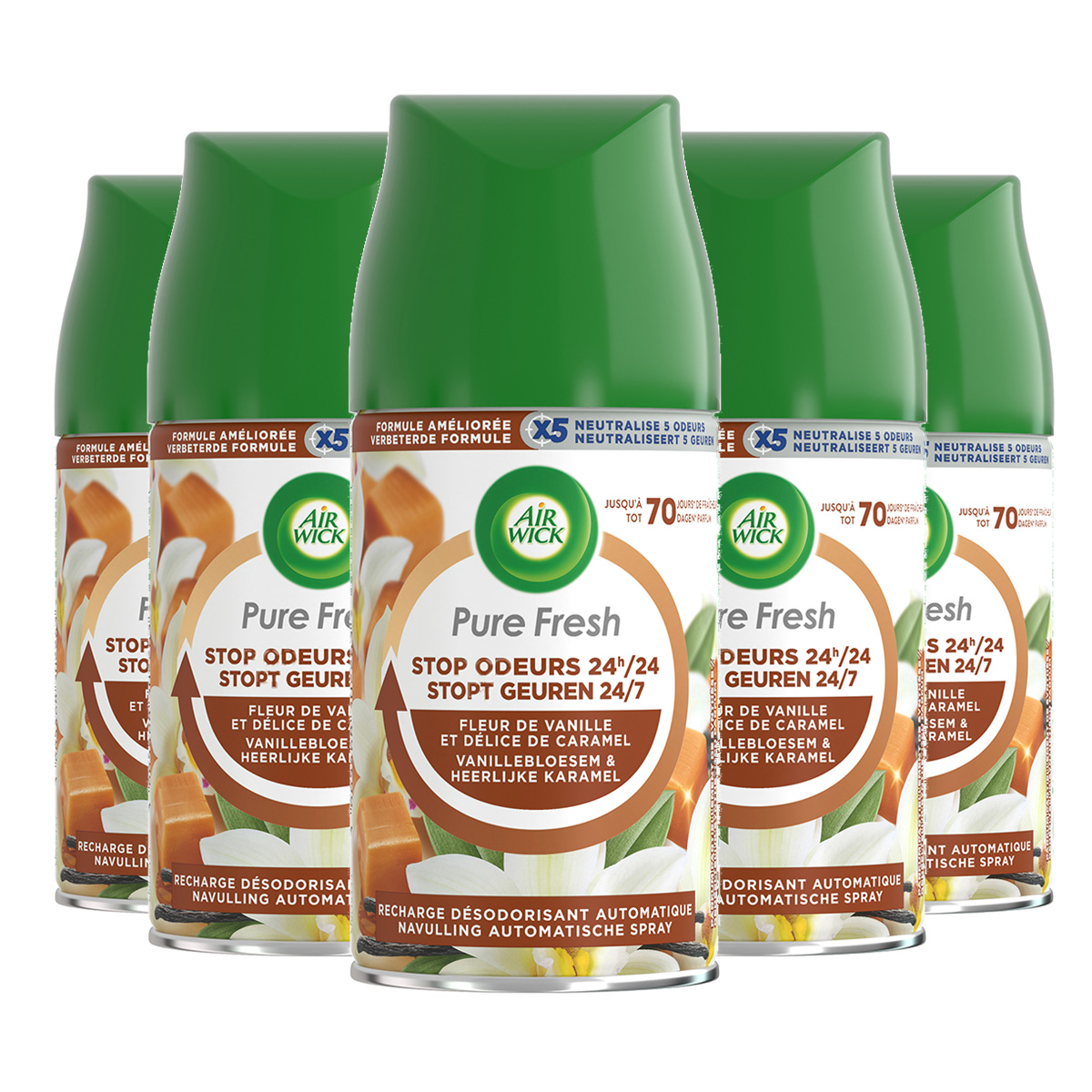 Air Wick Freshmatic Automatische Spray Luchtverfrisser - Pure Fresh Vanille - Navulling - 250 ml - 5 stuks - Voordeelverpakking