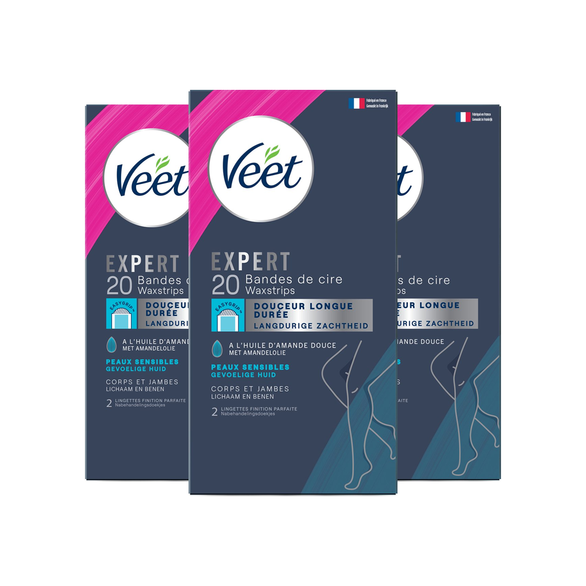 Veet - Expert - Koude Wasstrips - Benen (Sensitive) 20st - 3 stuks - Voordeelverpakking