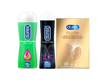 Durex - Nude Condooms 20 stuks - Anaal Perfect Gliss Glijmiddel 100ml - Massage Aloe Vera Glijmiddel 2/1 200ml