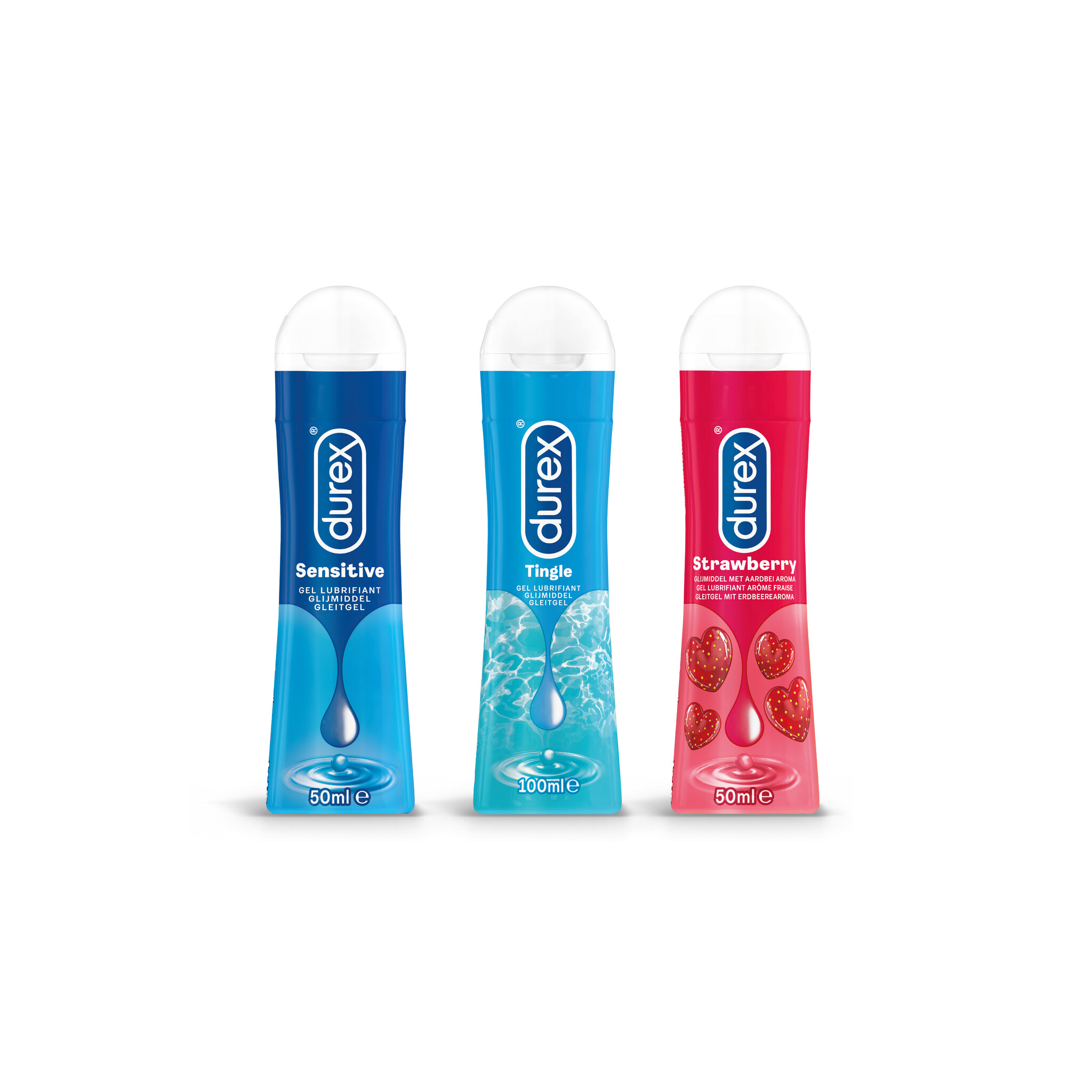 Durex - 200ml Glijmiddel - Play Sensitive 1x50ml - Play Tingle 1x100ml - Play Aardbei 1x50ml - Voordeelverpakking