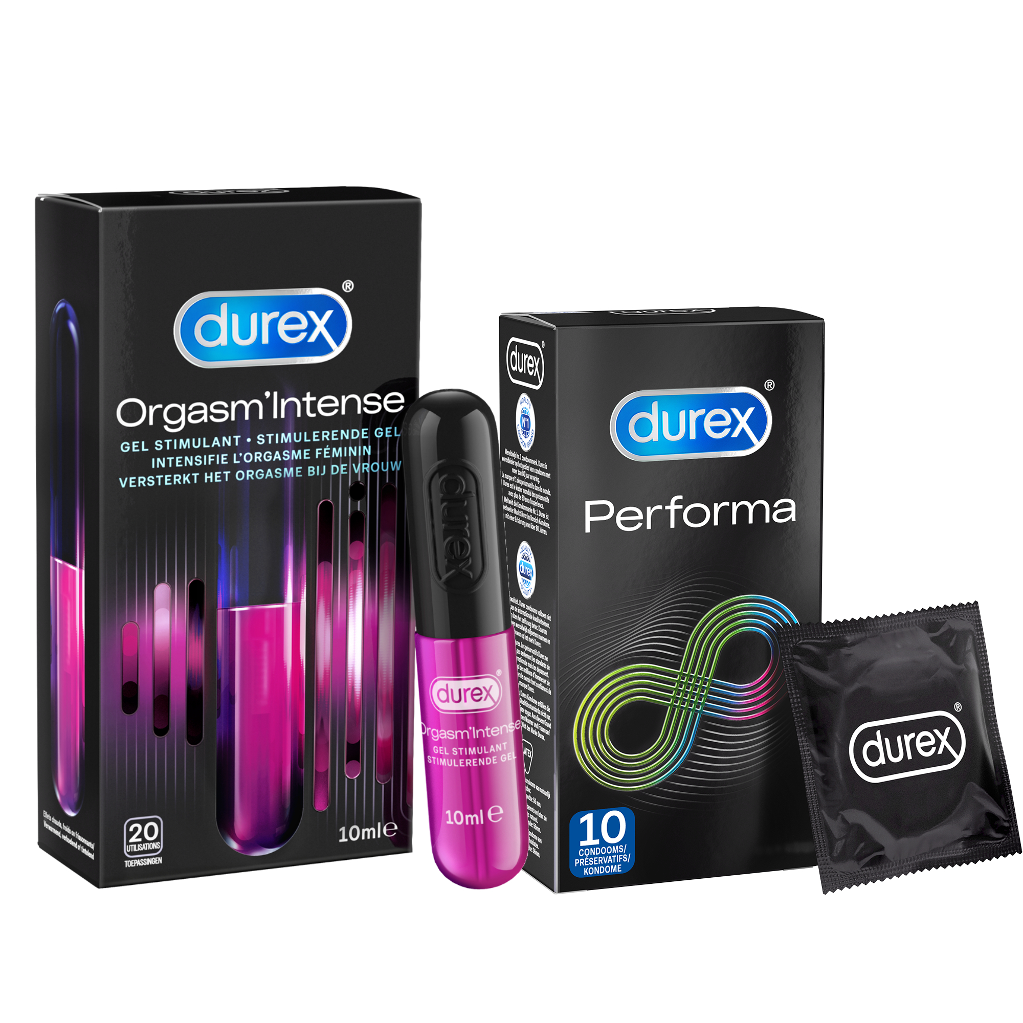 Durex - 10 stuks Condooms - Performa - 10 ml Glijmiddel - Intense Orgasm - Voordeelverpakking