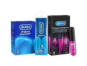 Durex - 20 stuks Condooms - Extra Safe - 110 ml Glijmiddel - Play Sensitive 100ml - Intense Orgasm 10ml - Voordeelverpakking