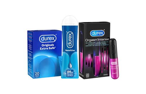 Durex - 20 stuks Condooms - Extra Safe - 110 ml Glijmiddel - Play Sensitive 100ml - Intense Orgasm 10ml - Voordeelverpakking